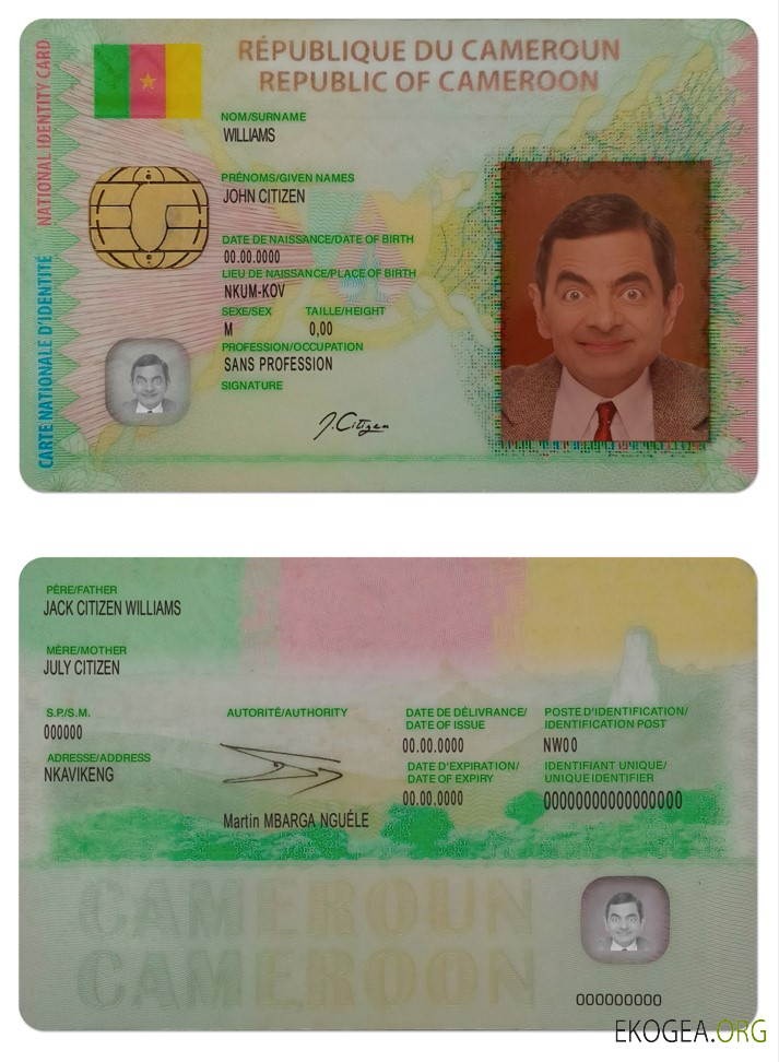 Carte d'identité du Cameroun template Carte d'identité du Cameroun template